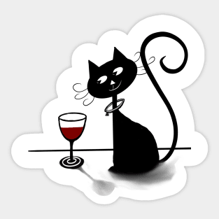 Cosmic Cat with Wine (Red) Sticker